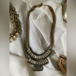 Cut Chrystal and layered bronze collar necklace